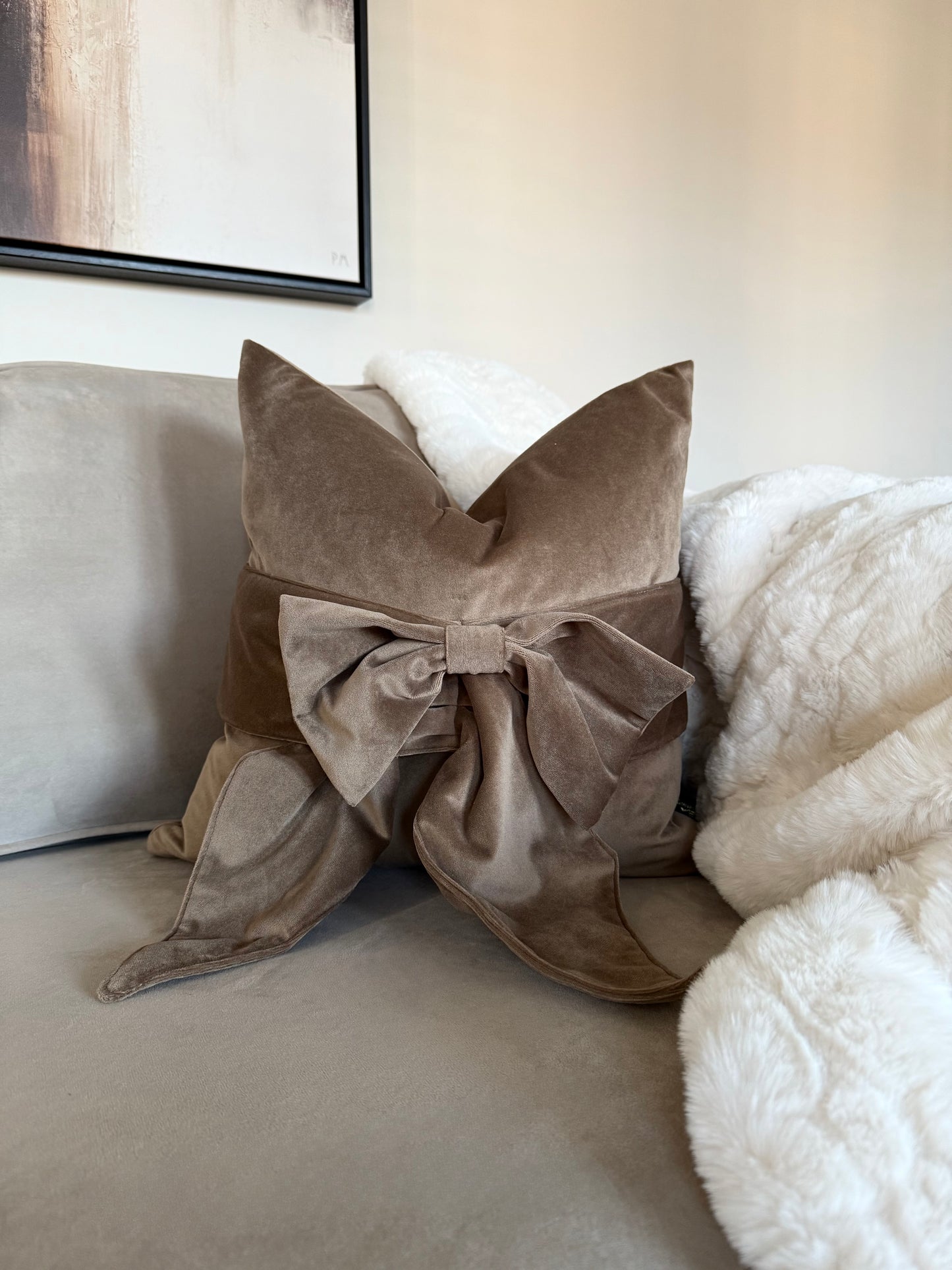 Taupe Tied Up Bow Cushion