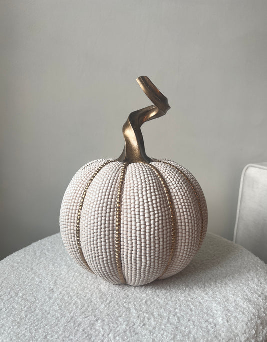 White & Gold Beaded Pumpkin Large
