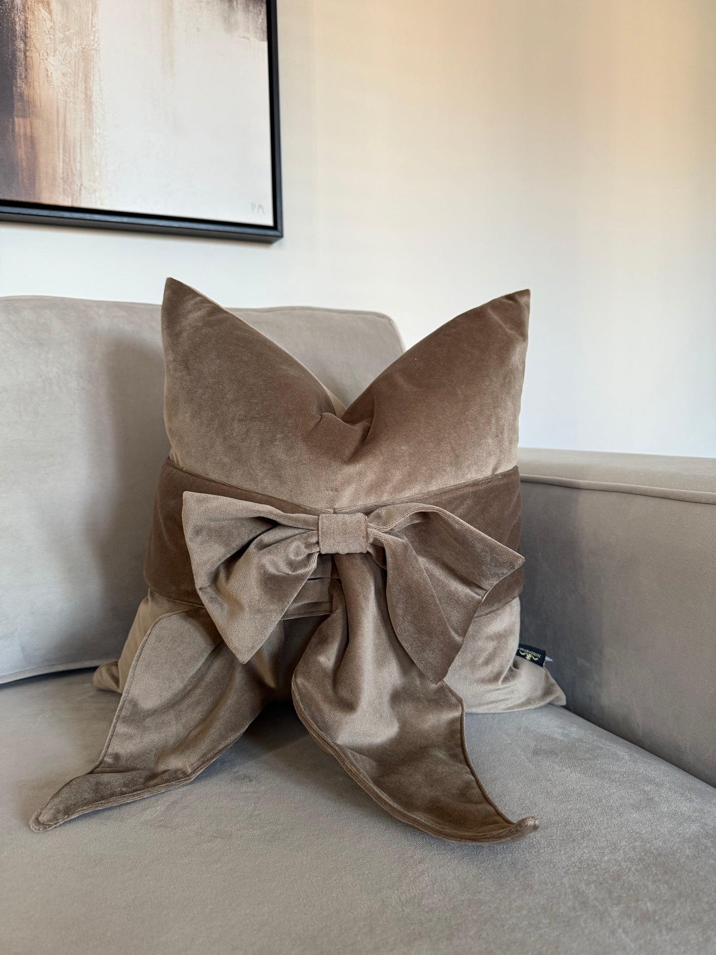 Taupe Tied Up Bow Cushion