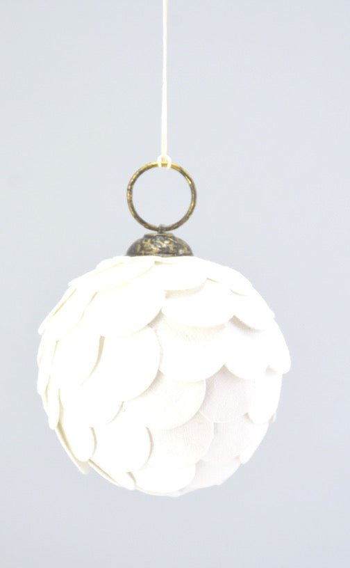 White Paper Scallop Hanging Bauble 5cm