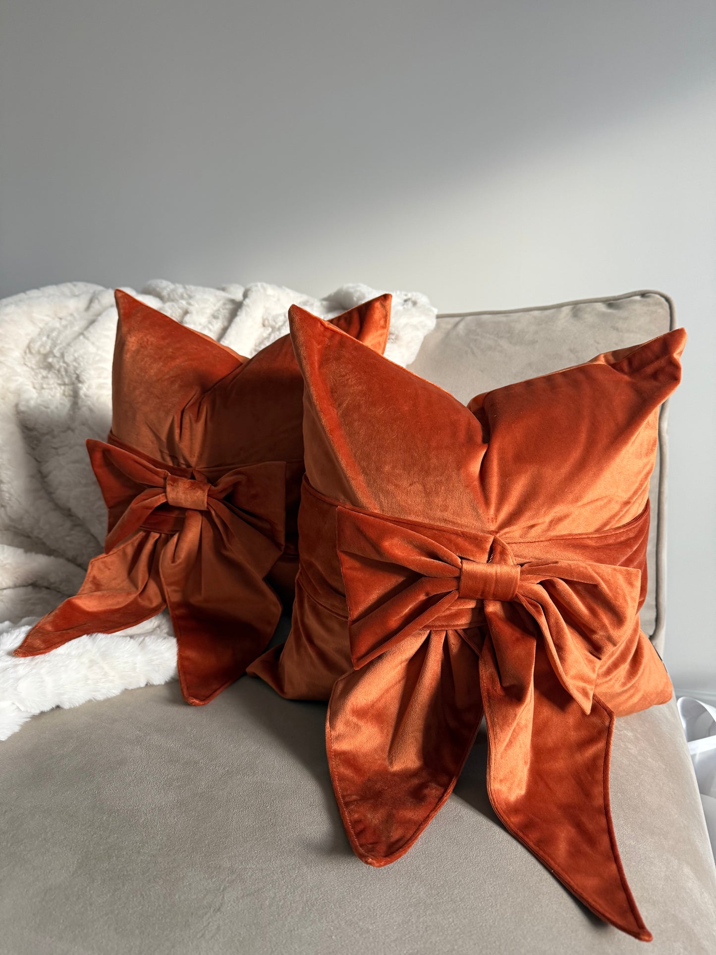 Rust Orange Tied Up Bow Cushion