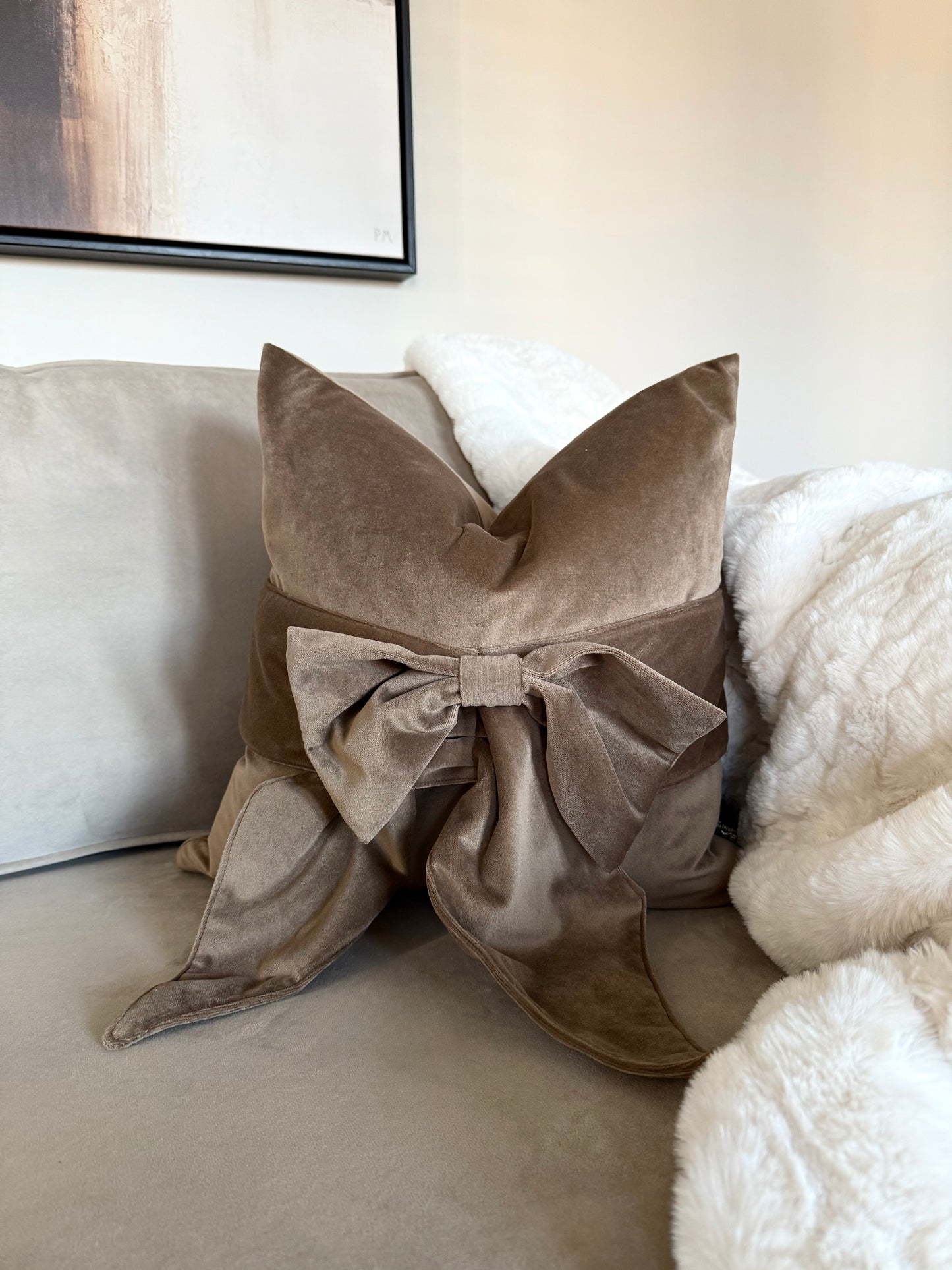 Taupe Tied Up Bow Cushion