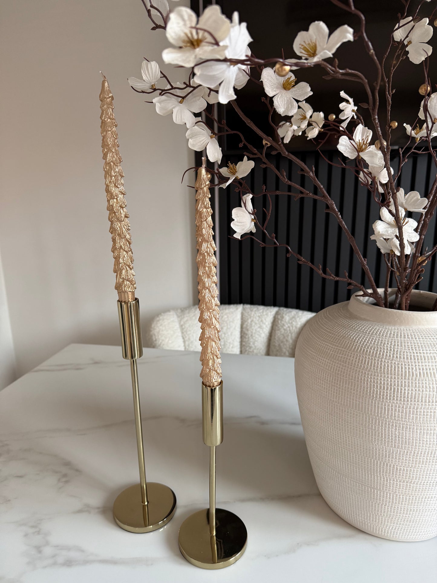 Set Of 2 Gold Glitter Tree Dinner Candles