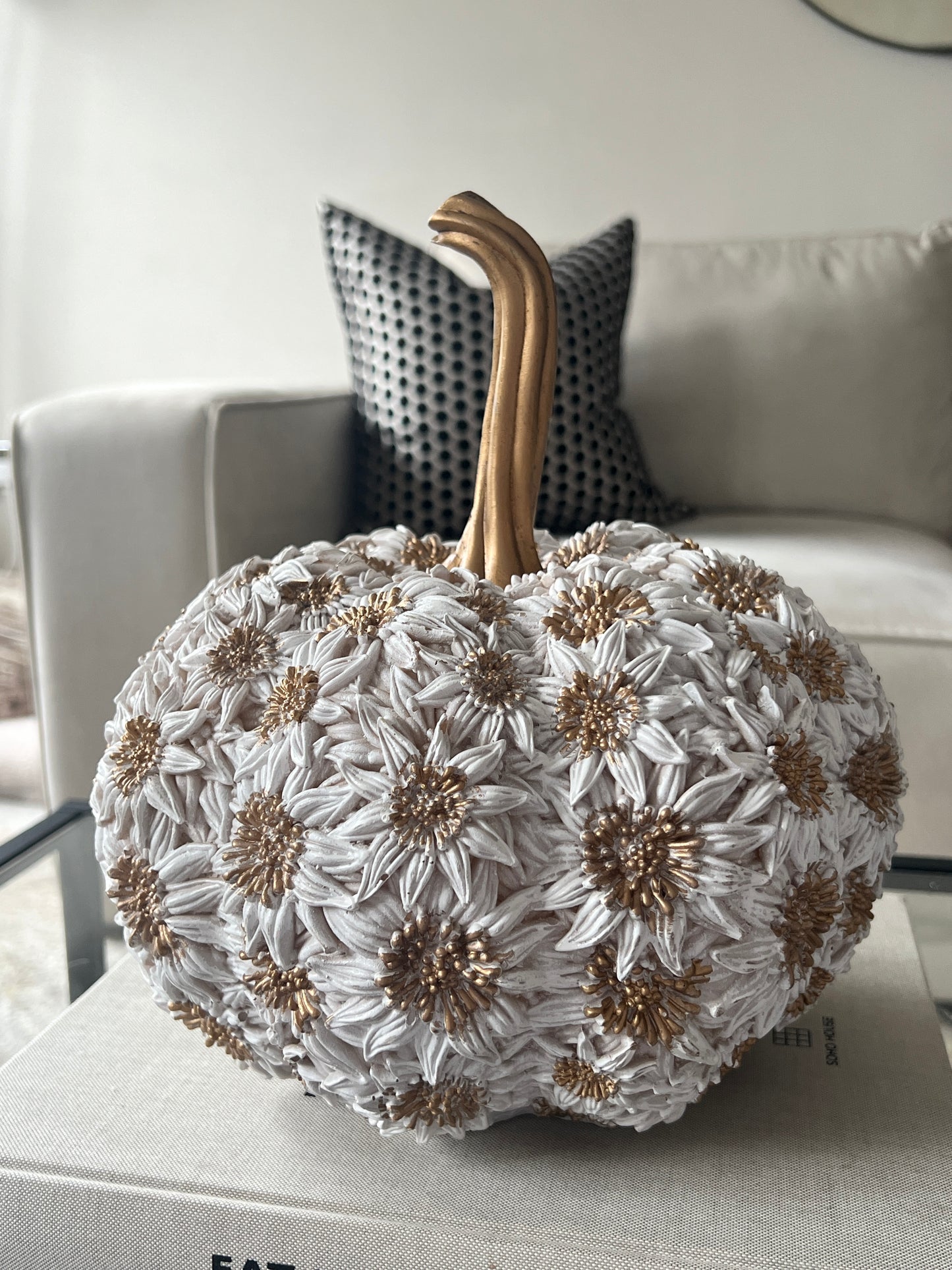 White & Gold Floral Pumpkin