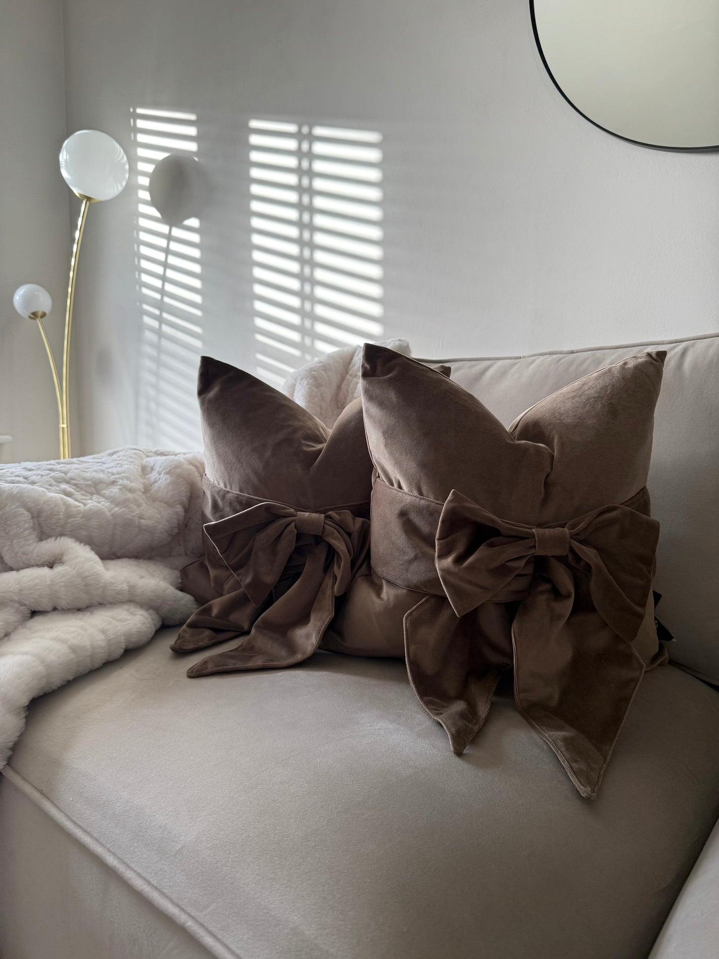 Taupe Tied Up Bow Cushion