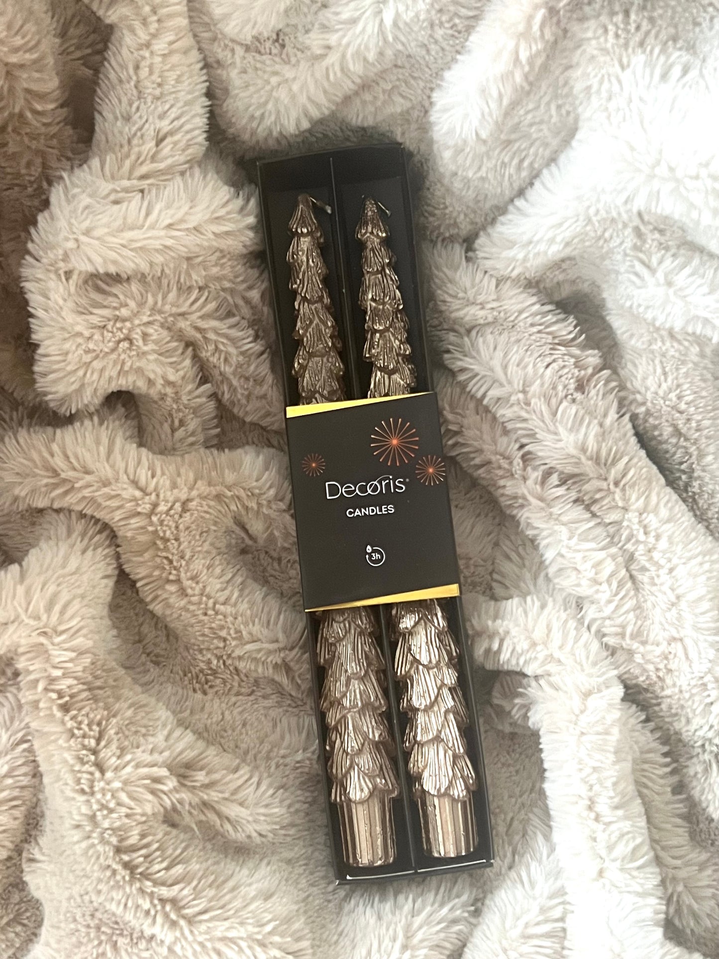 Set Of 2 Gold Glitter Tree Dinner Candles