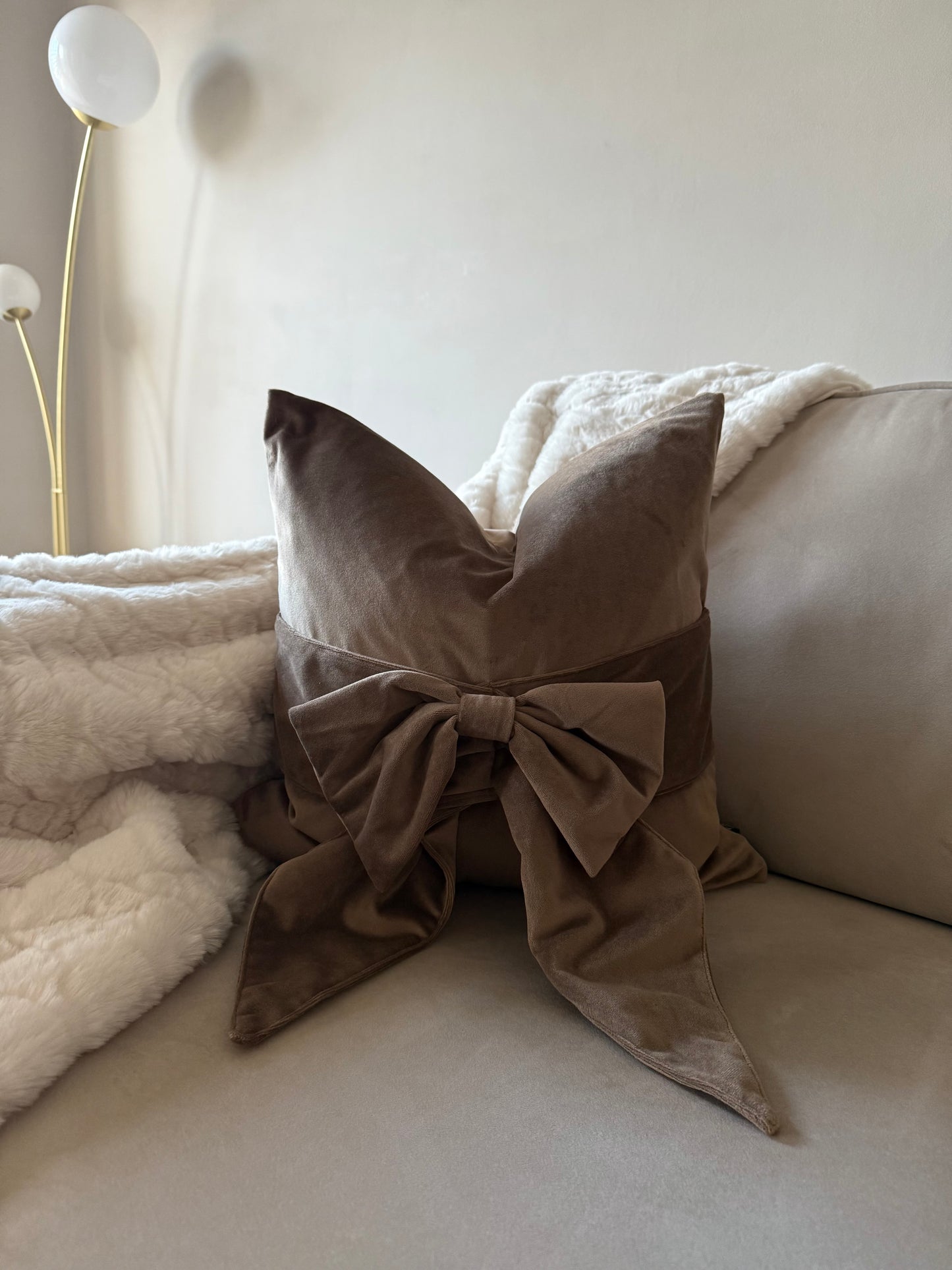 Taupe Tied Up Bow Cushion