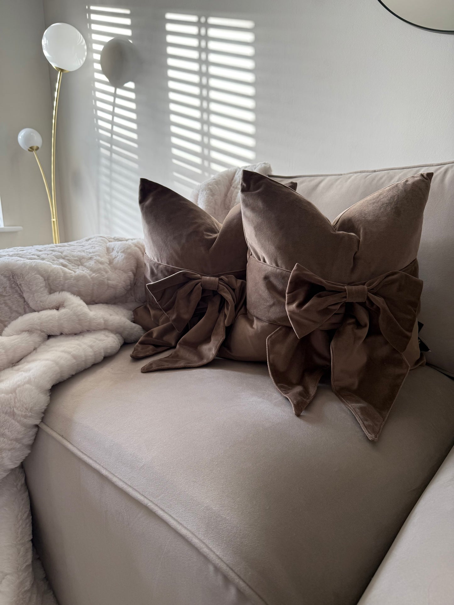 Taupe Tied Up Bow Cushion