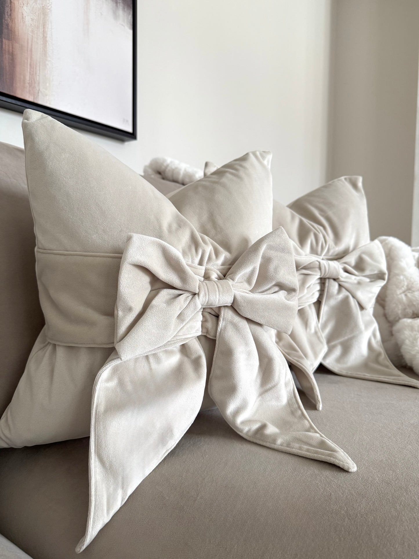 Cream Tied Up Bow Cushion