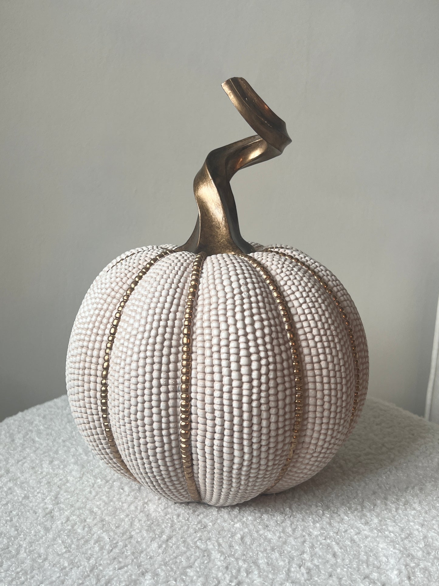 White & Gold Beaded Pumpkin Large