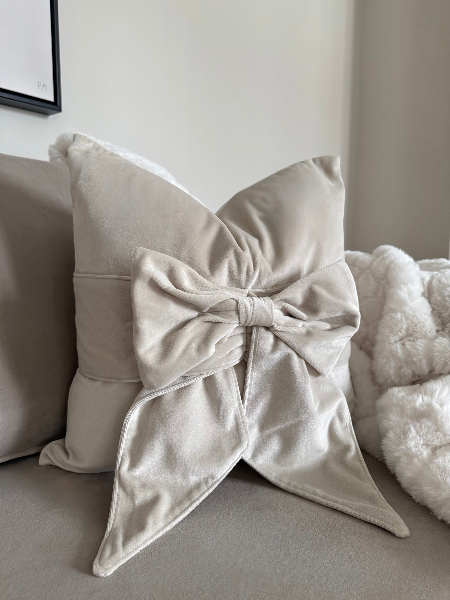 Cream Tied Up Bow Cushion