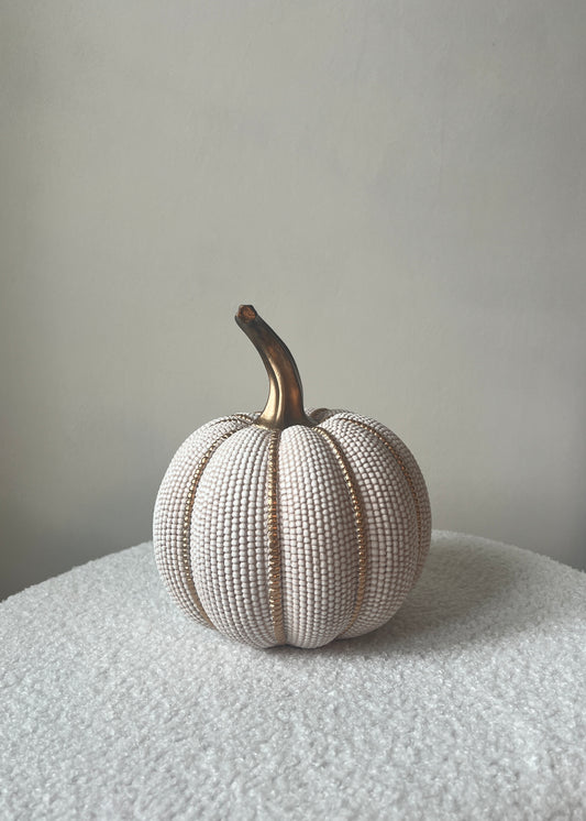 White & Gold Beaded Pumpkin Small
