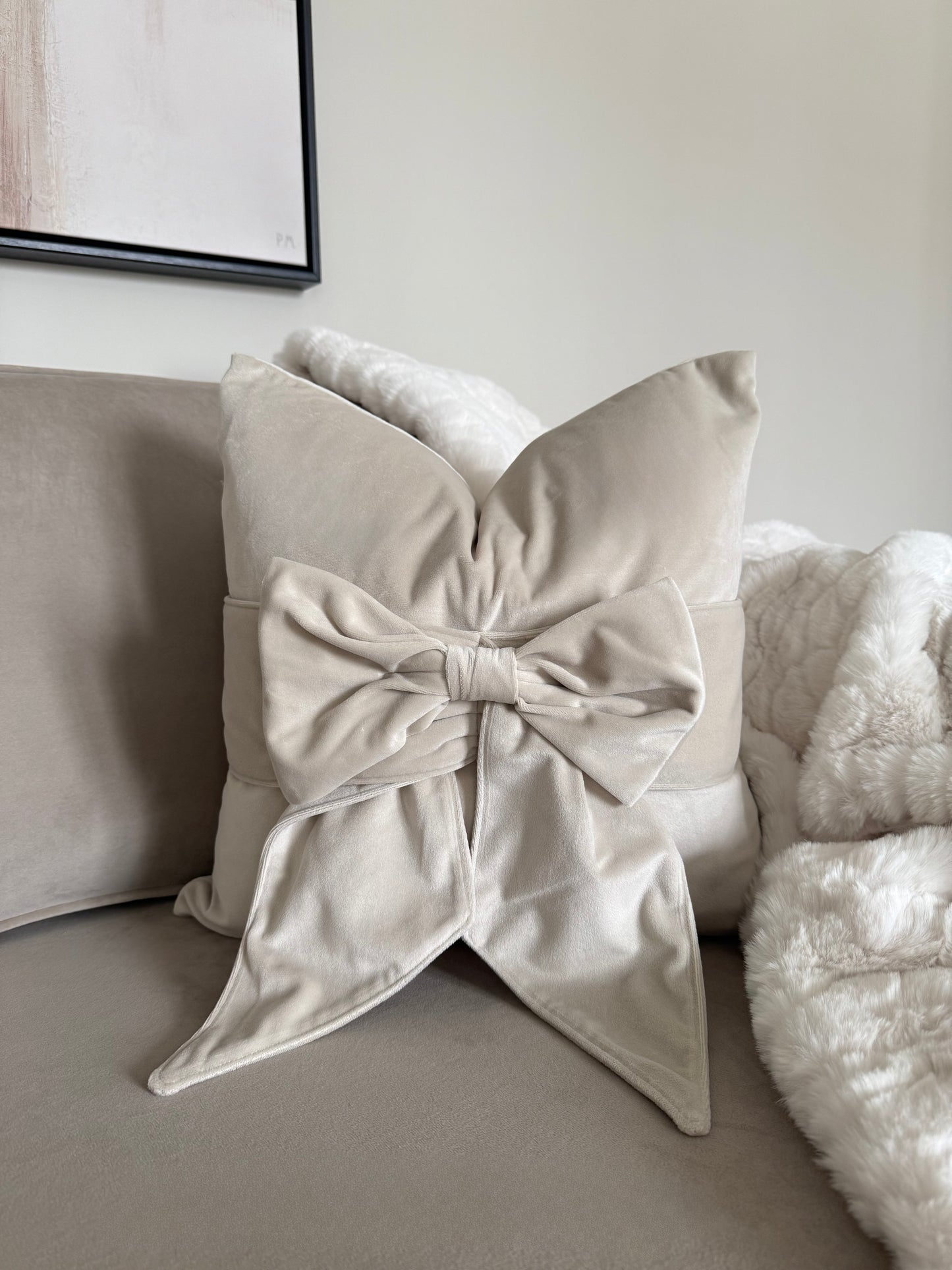 Cream Tied Up Bow Cushion