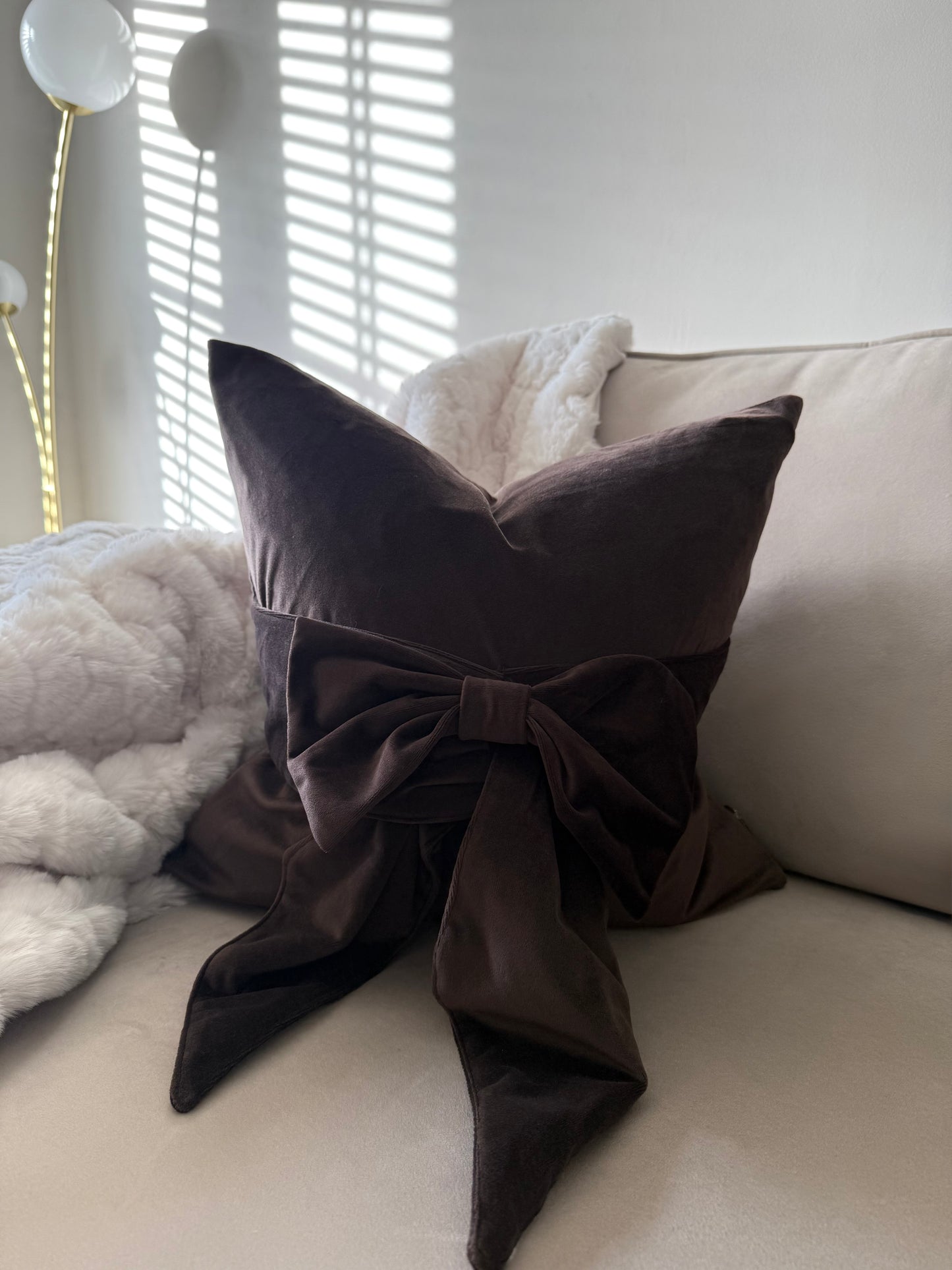 Chocolate Tied Up Bow Cushion