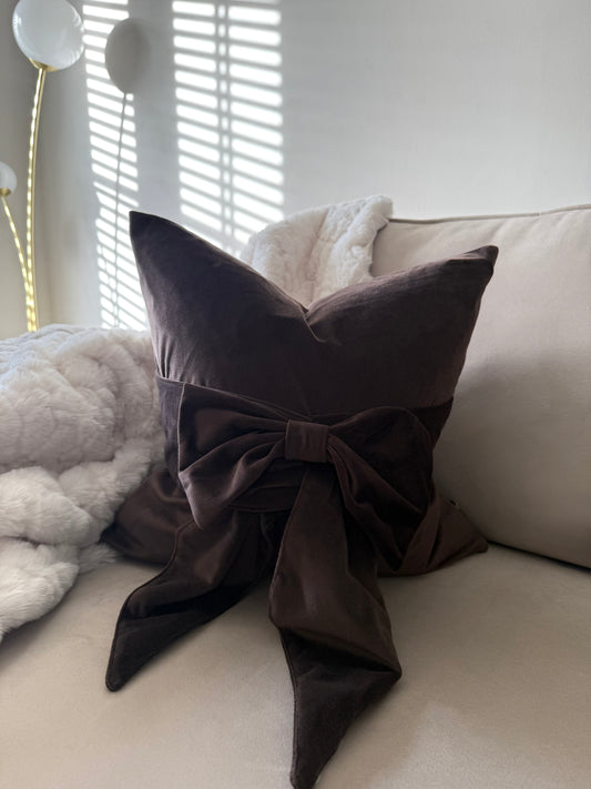 Chocolate Tied Up Bow Cushion