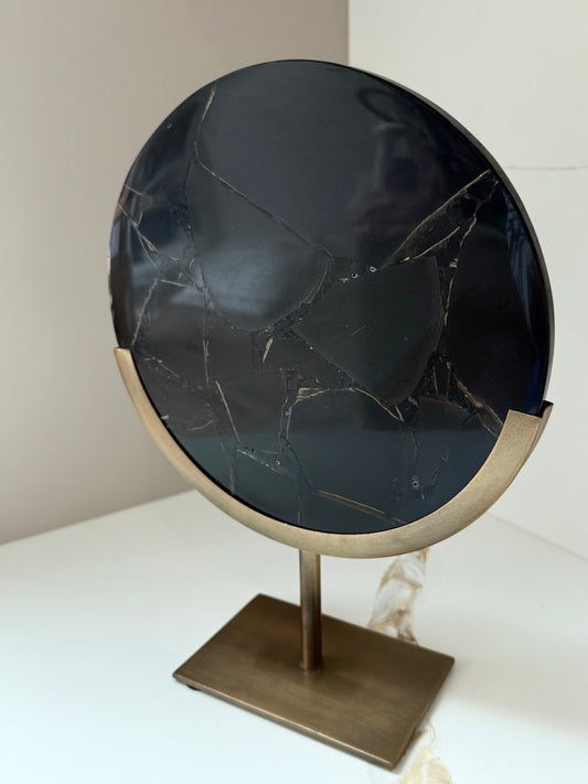 GOUYA Black Agate & Bronze Sculpture