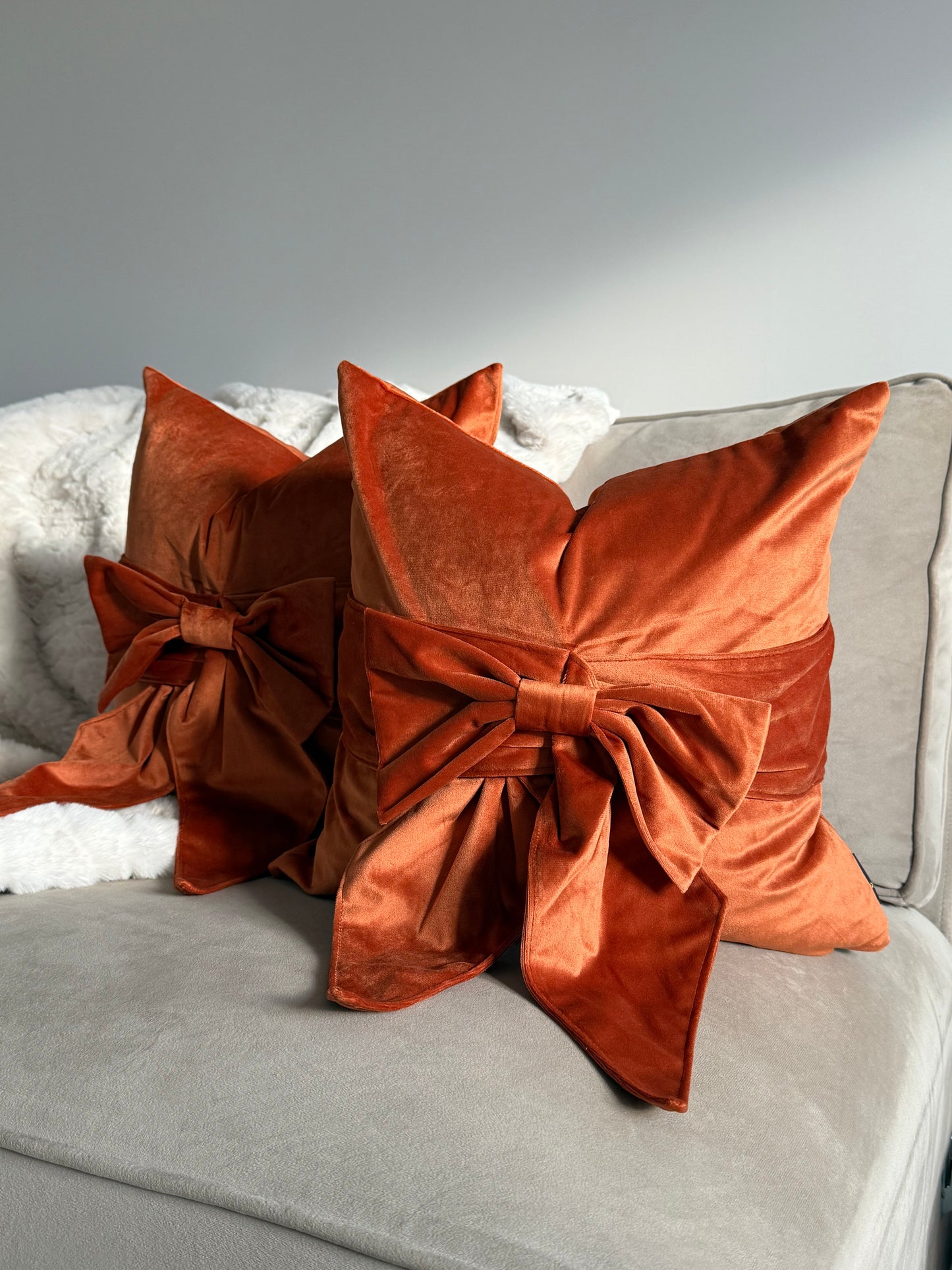 Rust Orange Tied Up Bow Cushion