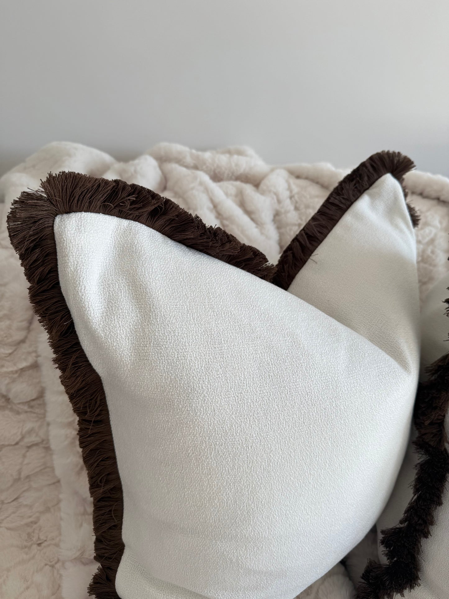 Hugo White & Chocolate Fringed Large Cushion