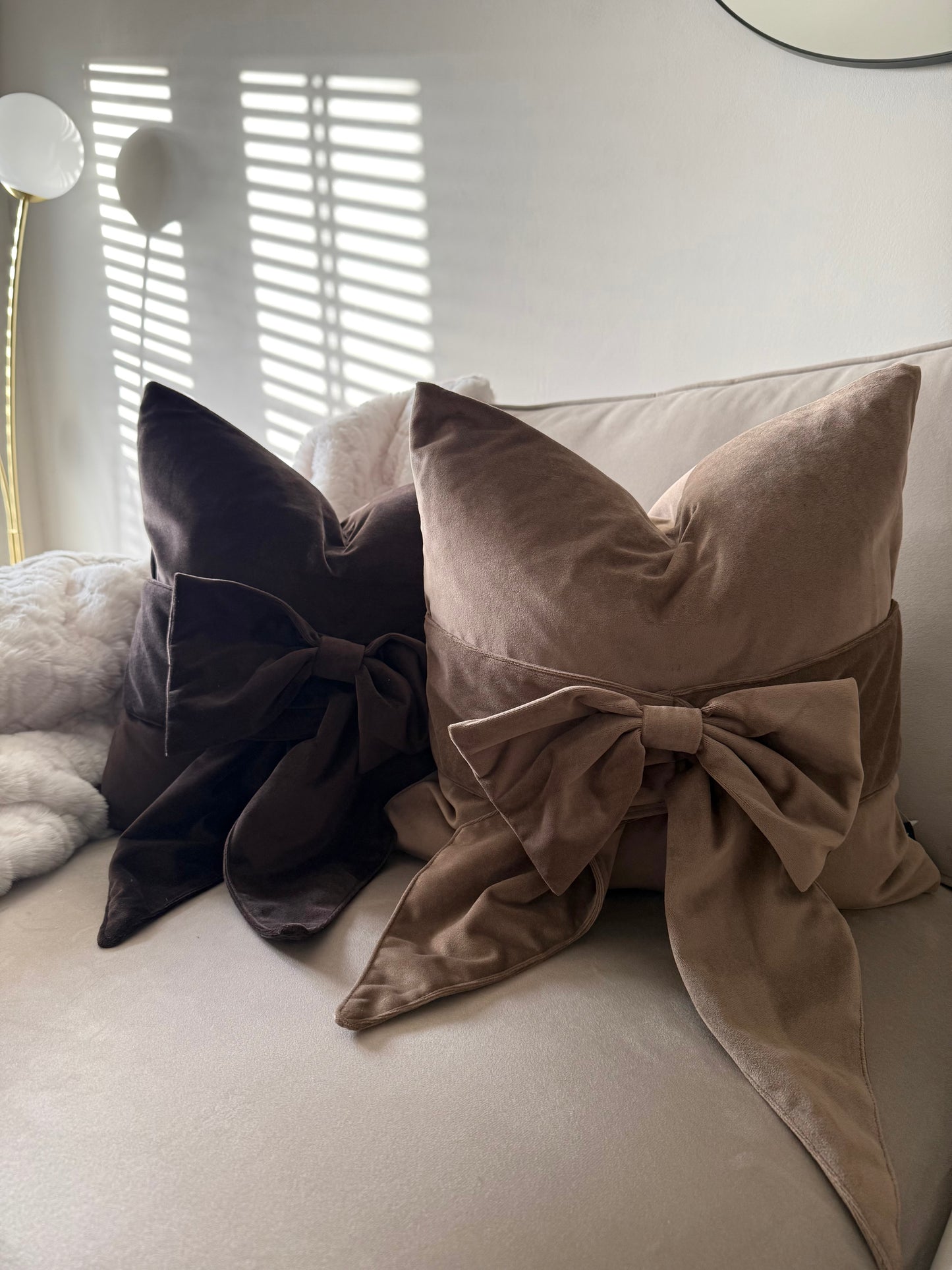 Taupe Tied Up Bow Cushion