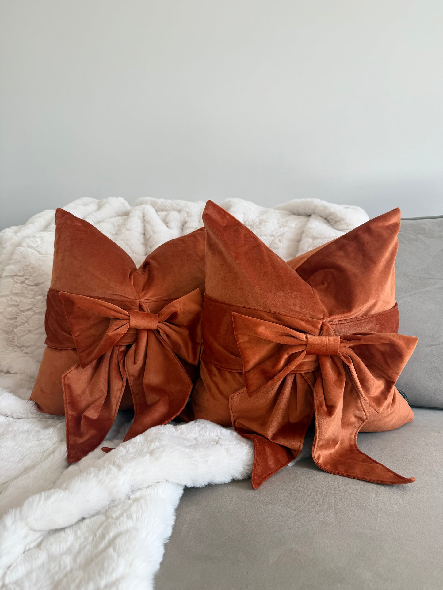 Rust Orange Tied Up Bow Cushion