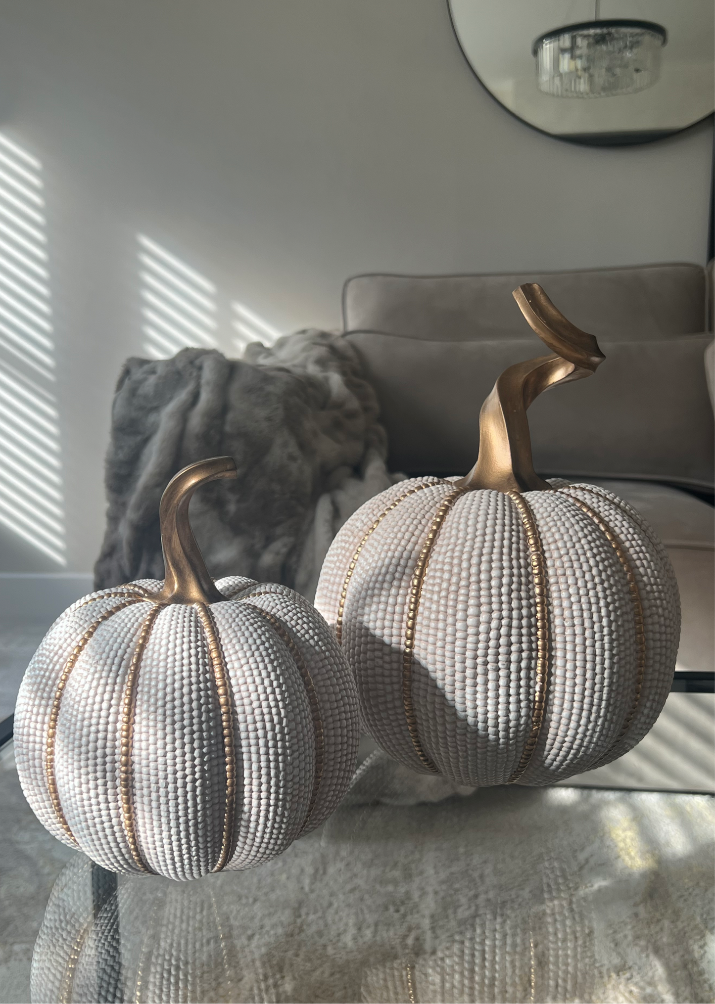 White & Gold Beaded Pumpkin Large