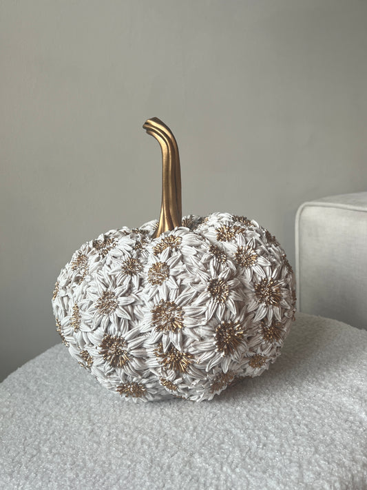 White & Gold Floral Pumpkin