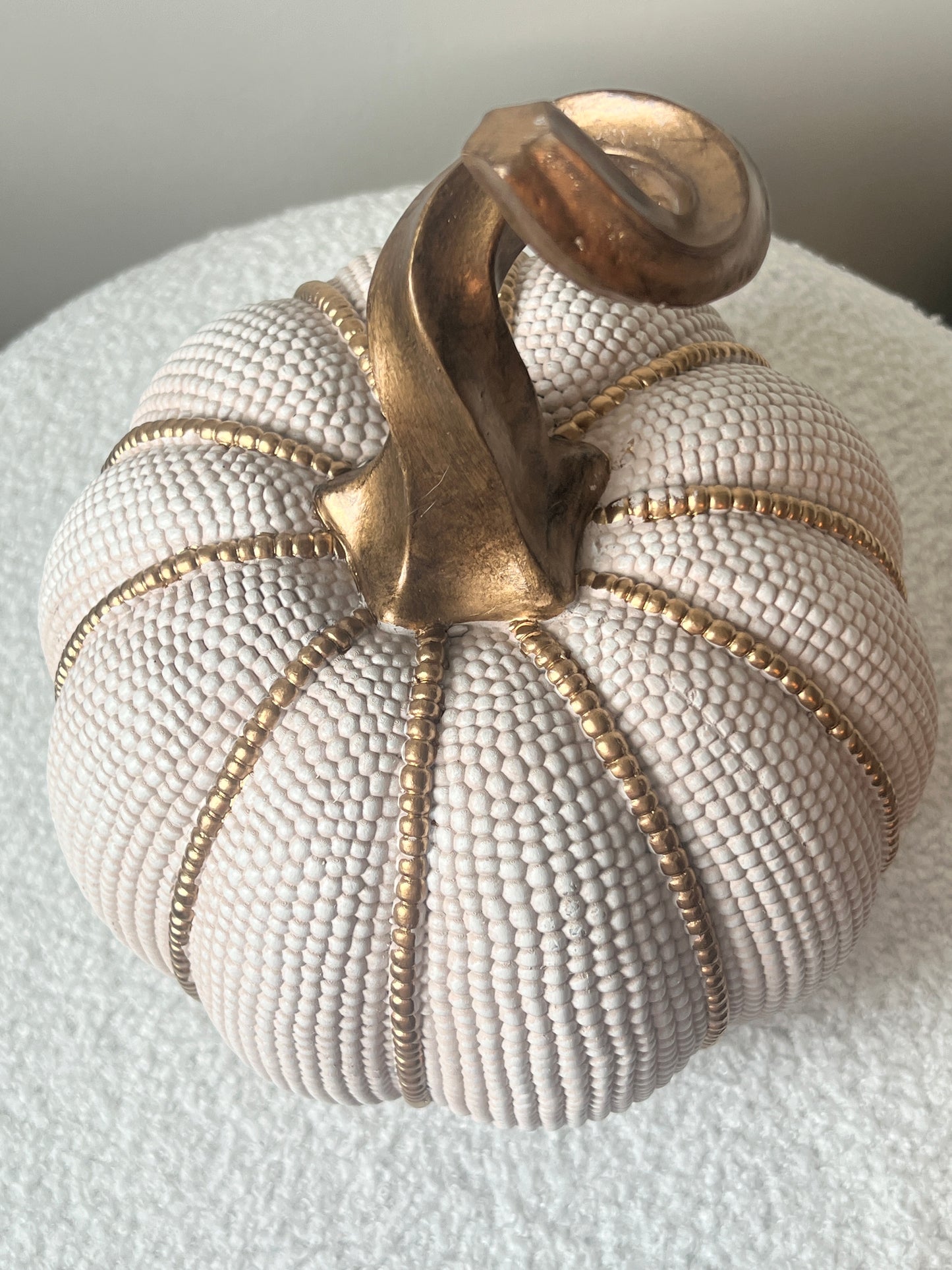 White & Gold Beaded Pumpkin Large