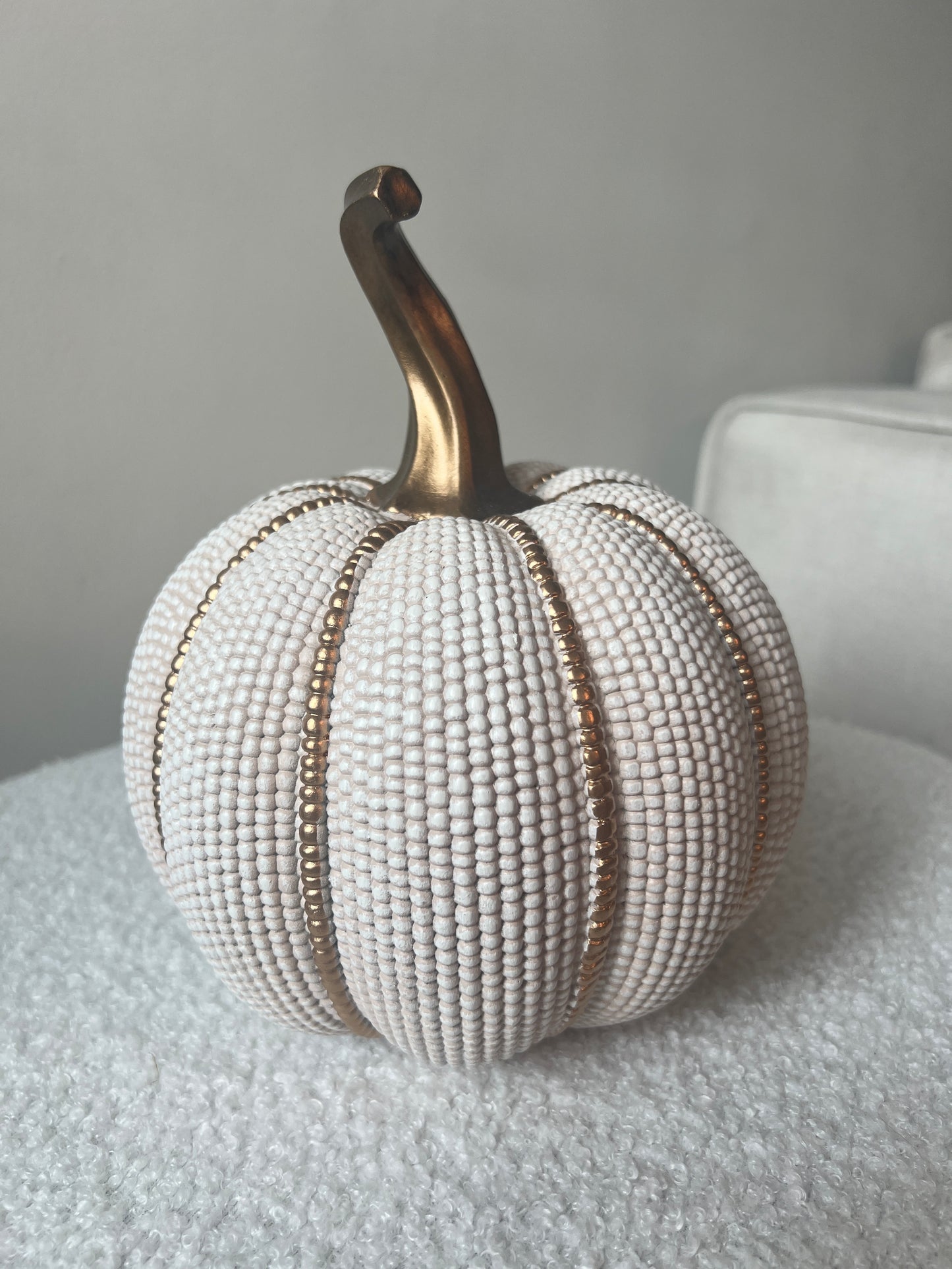 White & Gold Beaded Pumpkin Small