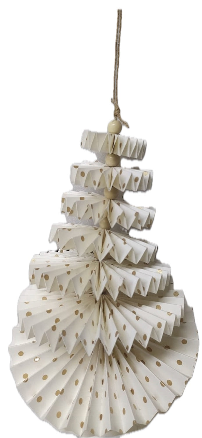 Paper Fan Hanging Tree Ornament White & Gold