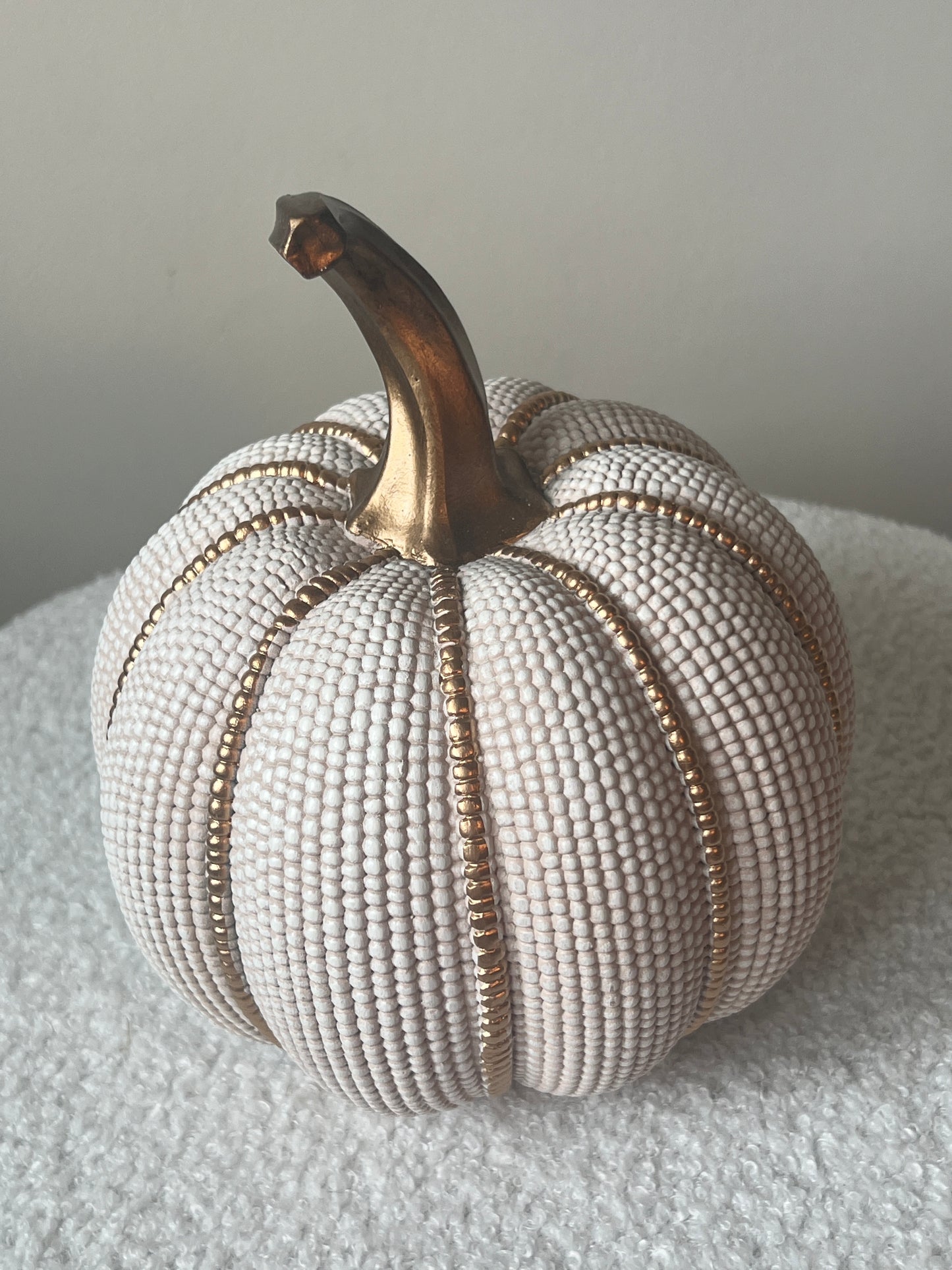 White & Gold Beaded Pumpkin Small