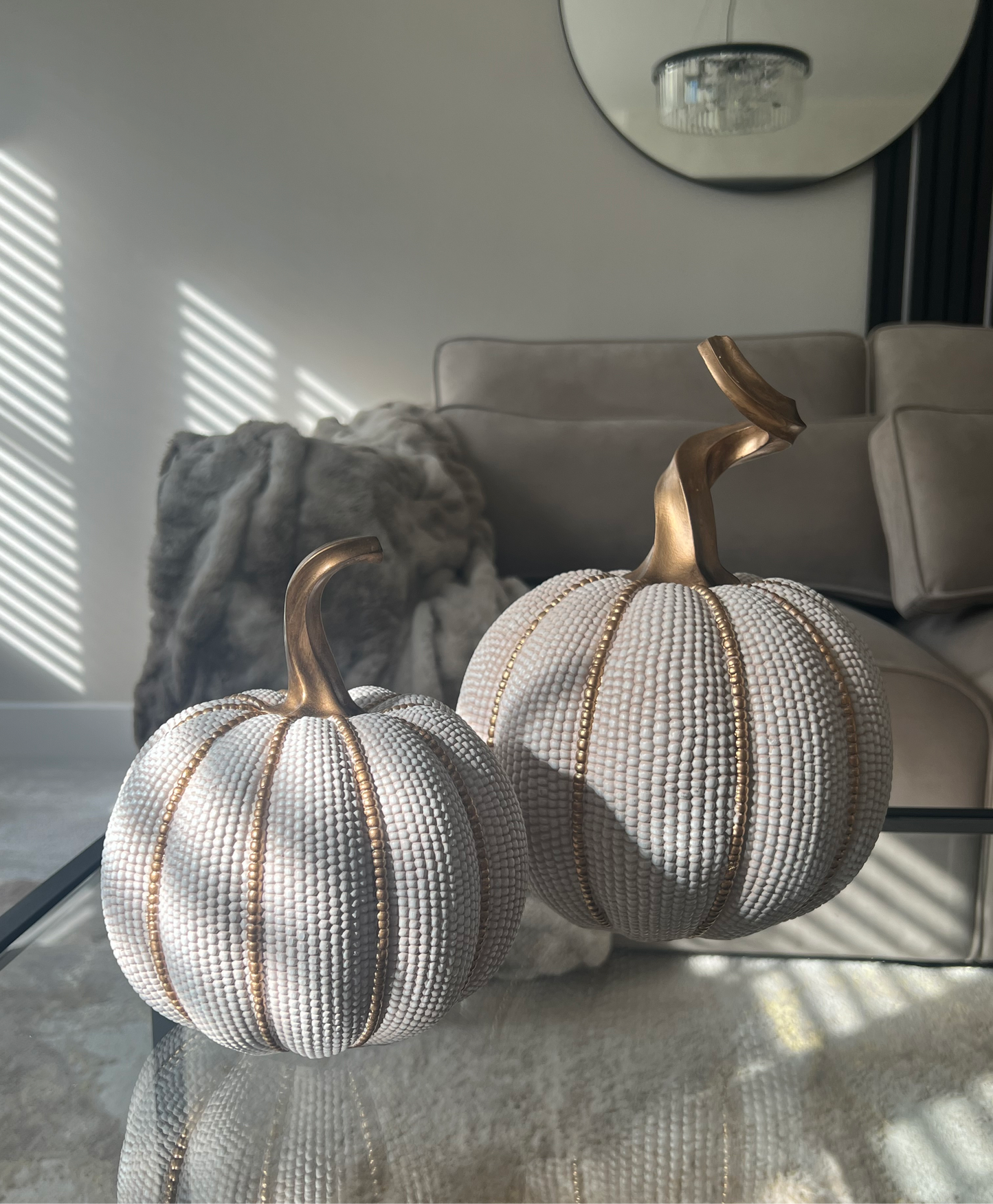 White & Gold Beaded Pumpkin Small