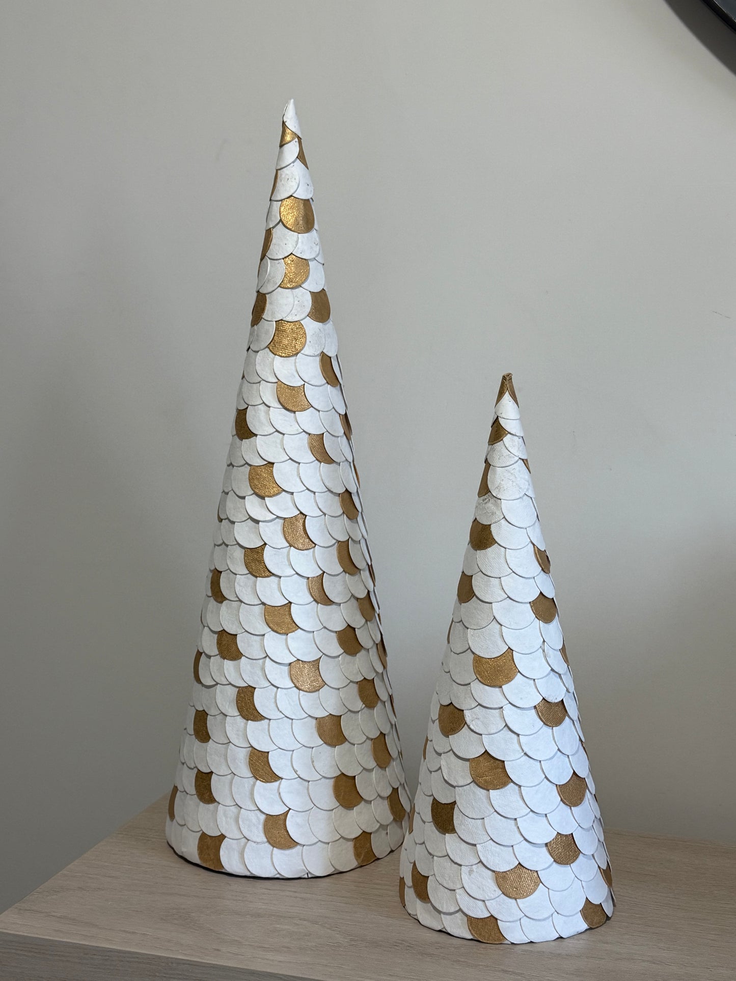 White & Gold Paper Cone Christmas Tree 46cm