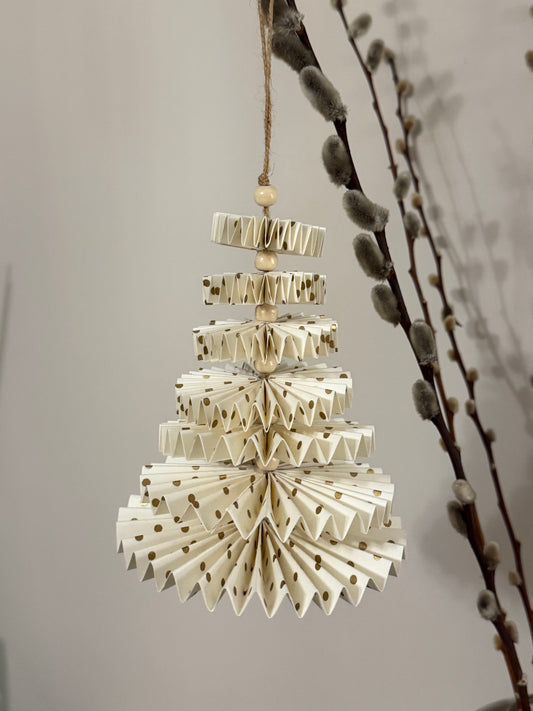 Paper Fan Hanging Tree Ornament White & Gold