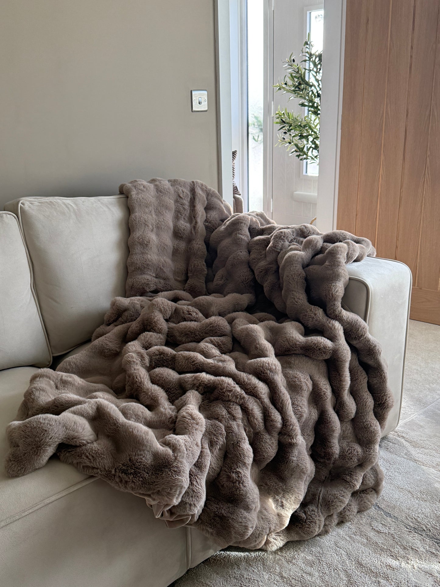 Raffles Taupe Faux Fur Throw