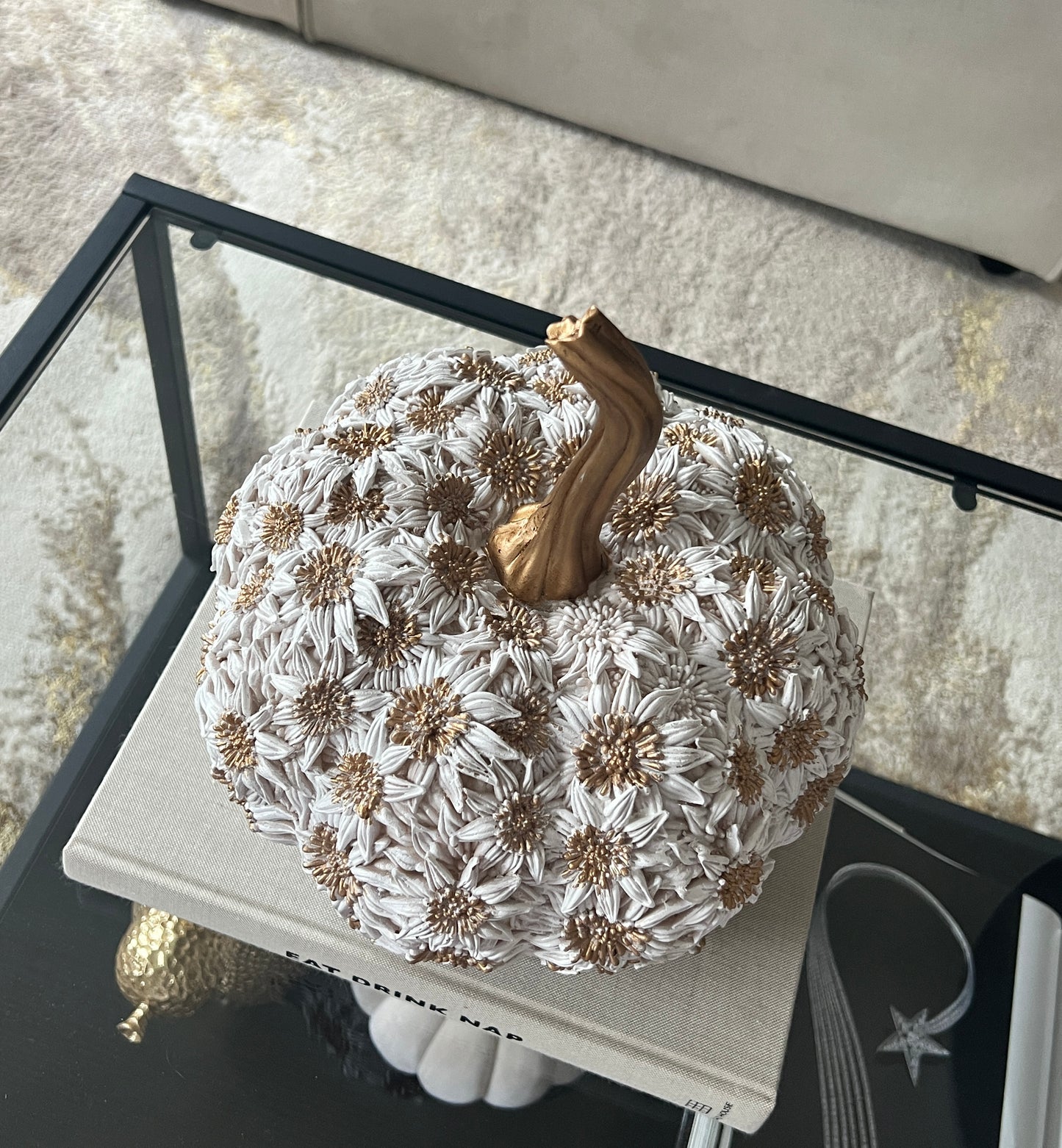 White & Gold Floral Pumpkin
