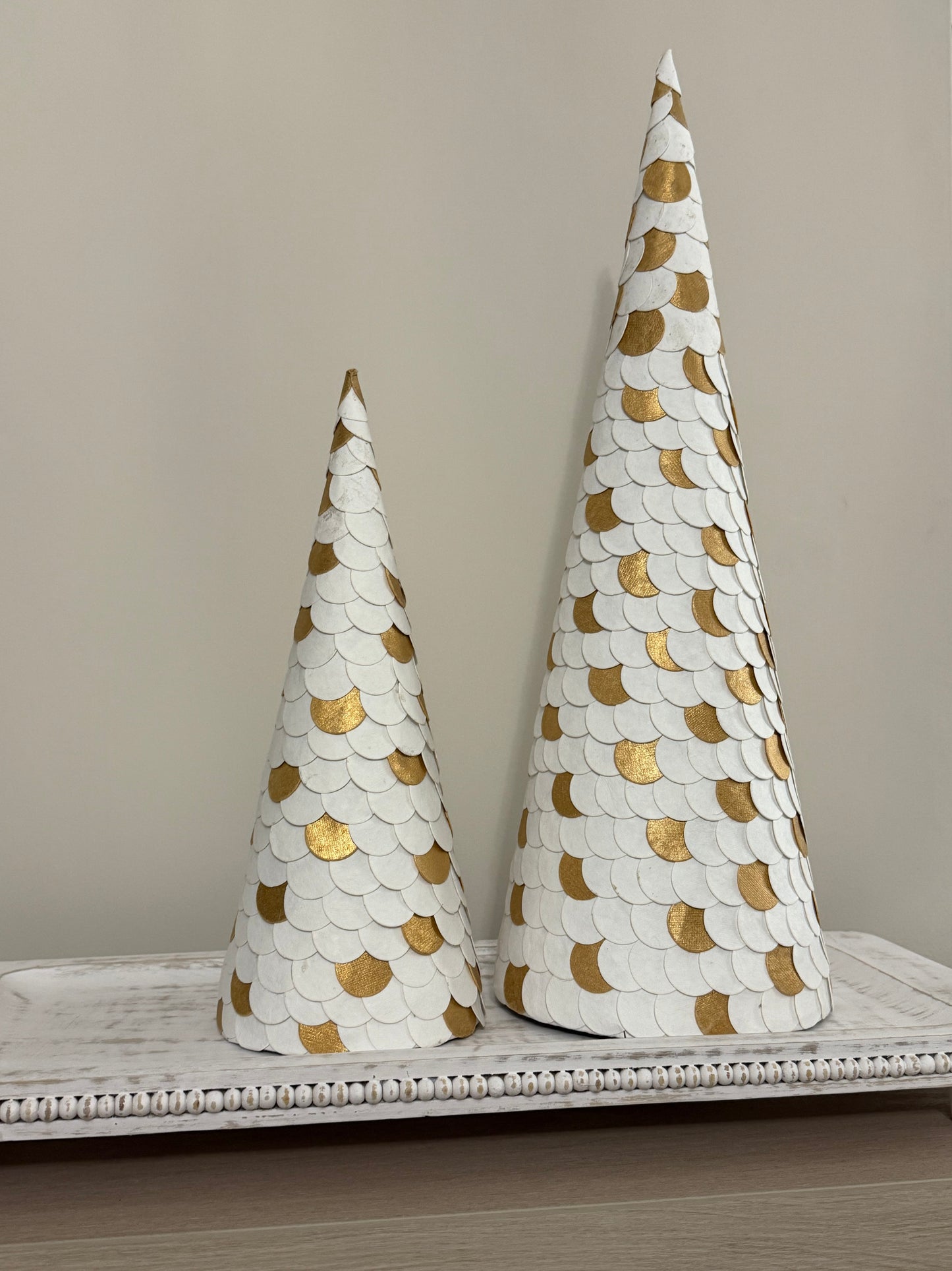 White & Gold Paper Cone Christmas Tree 46cm