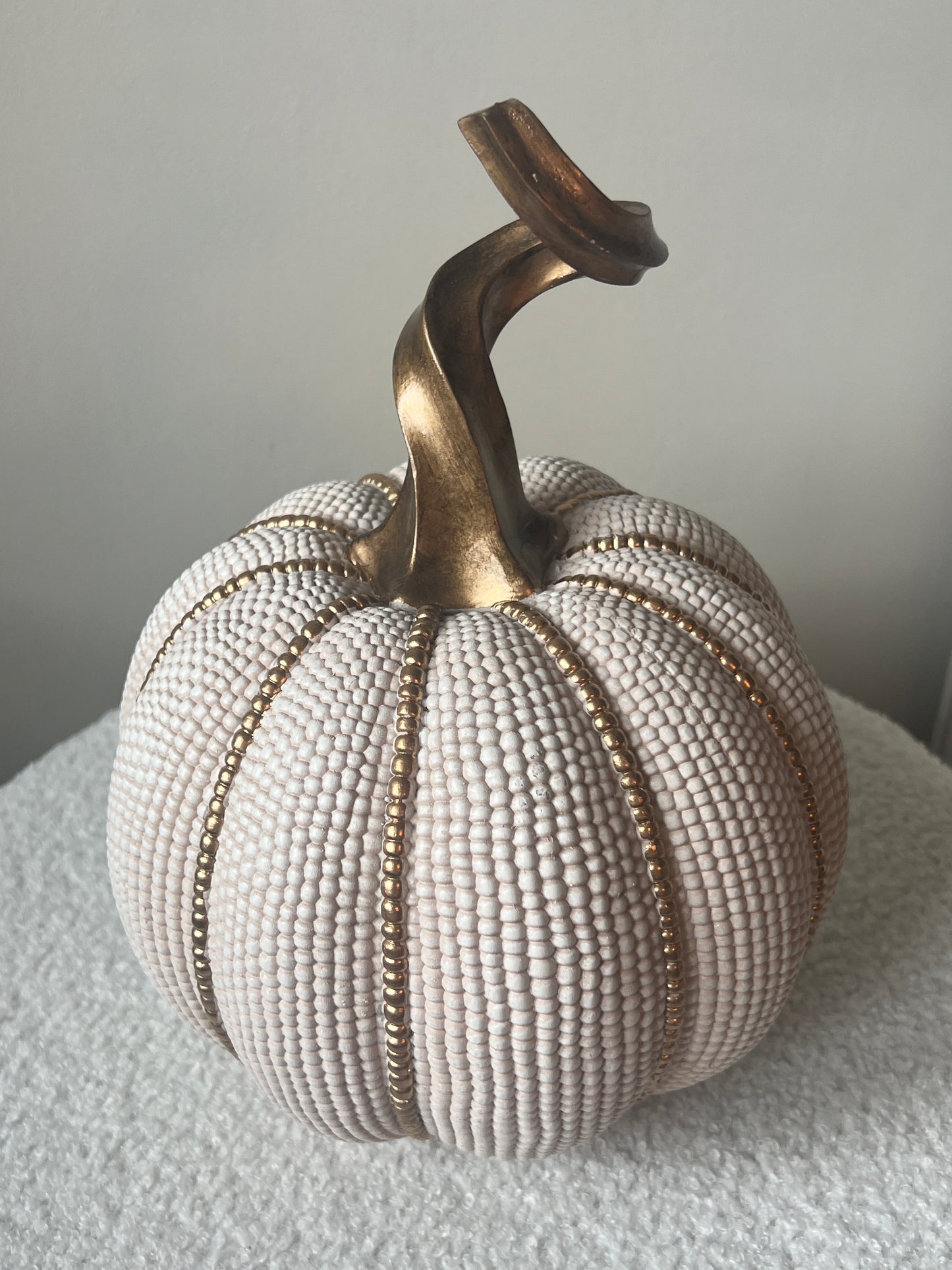 White & Gold Beaded Pumpkin Large