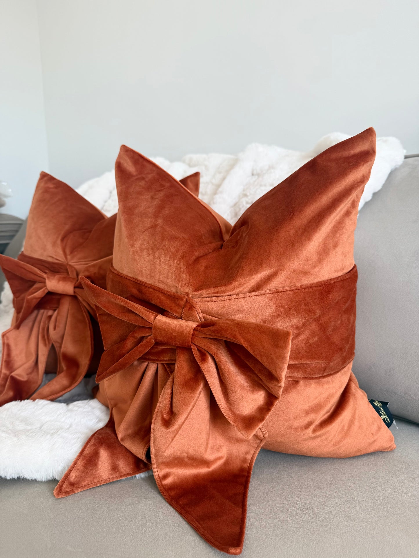 Rust Orange Tied Up Bow Cushion
