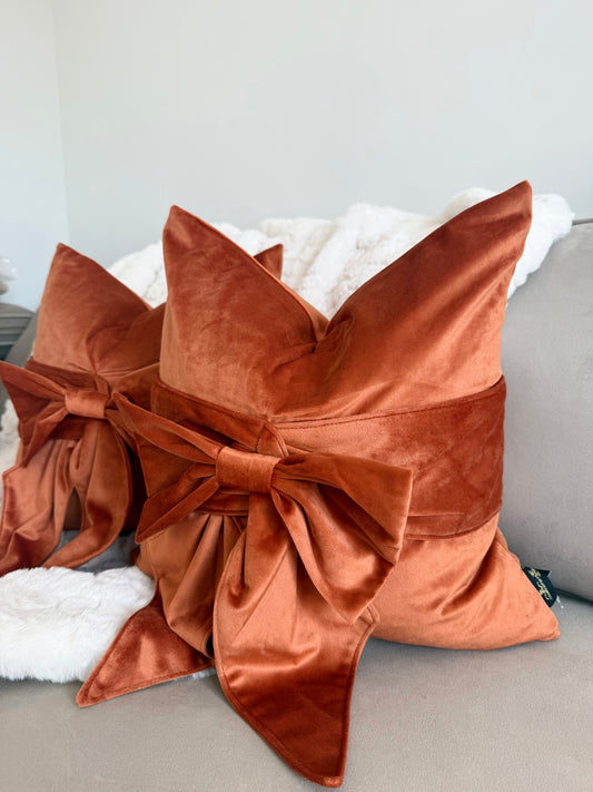 Rust Orange Tied Up Bow Cushion