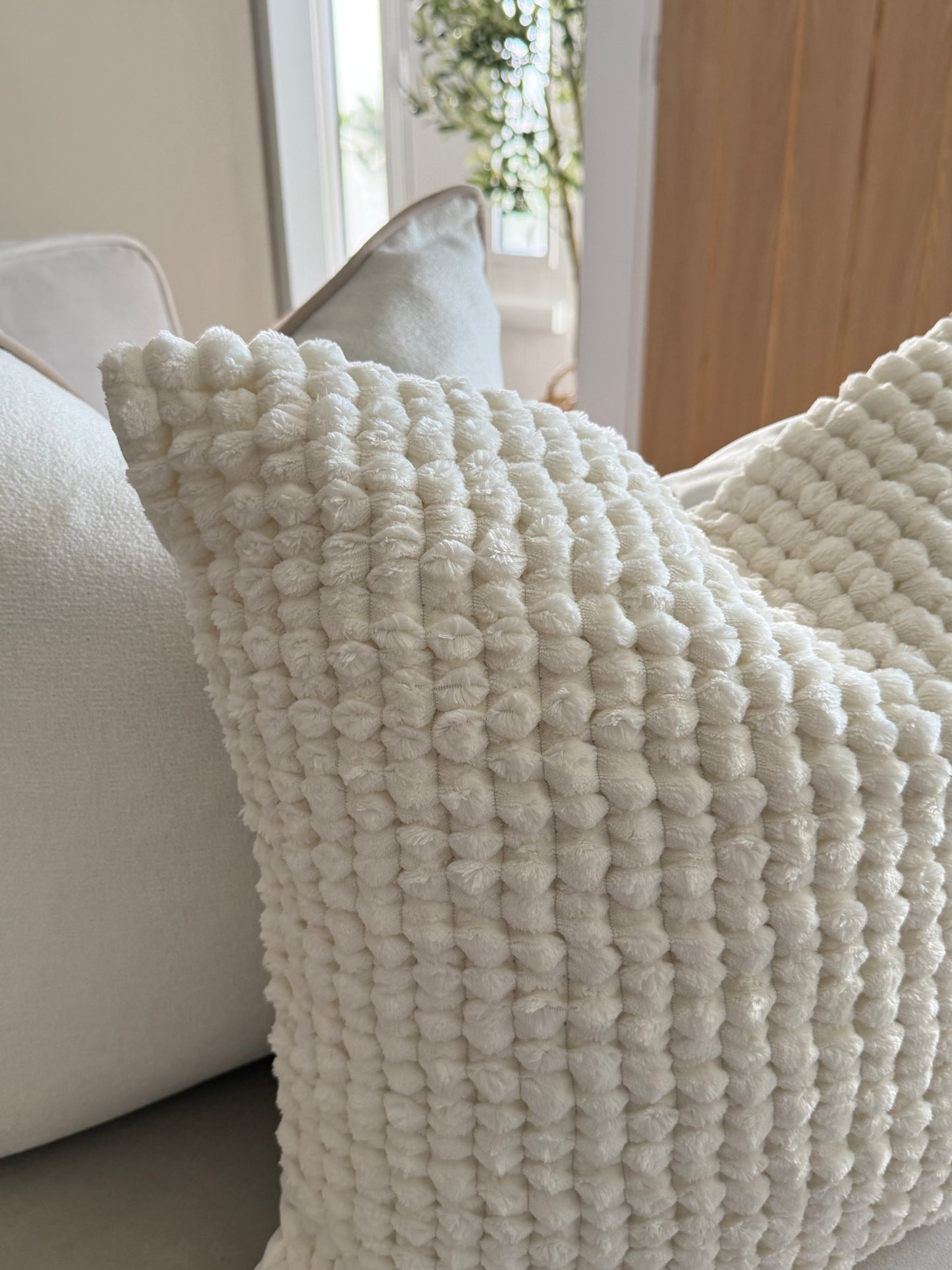 Tuffra Ivory Soft Bobble Cushion