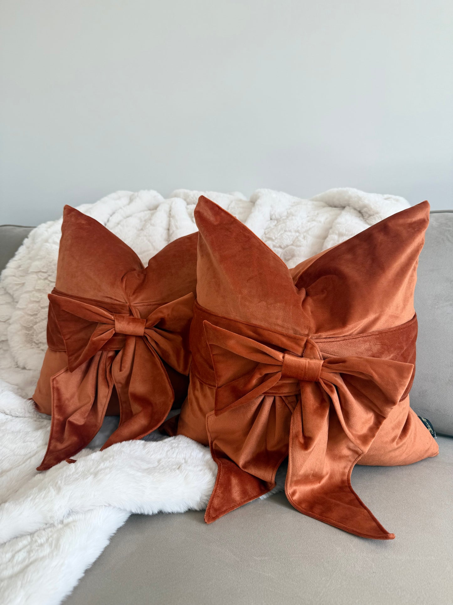 Rust Orange Tied Up Bow Cushion