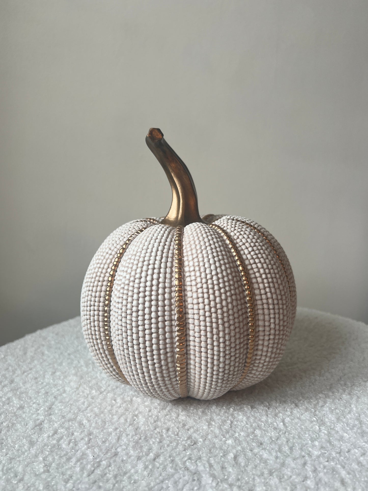White & Gold Beaded Pumpkin Small