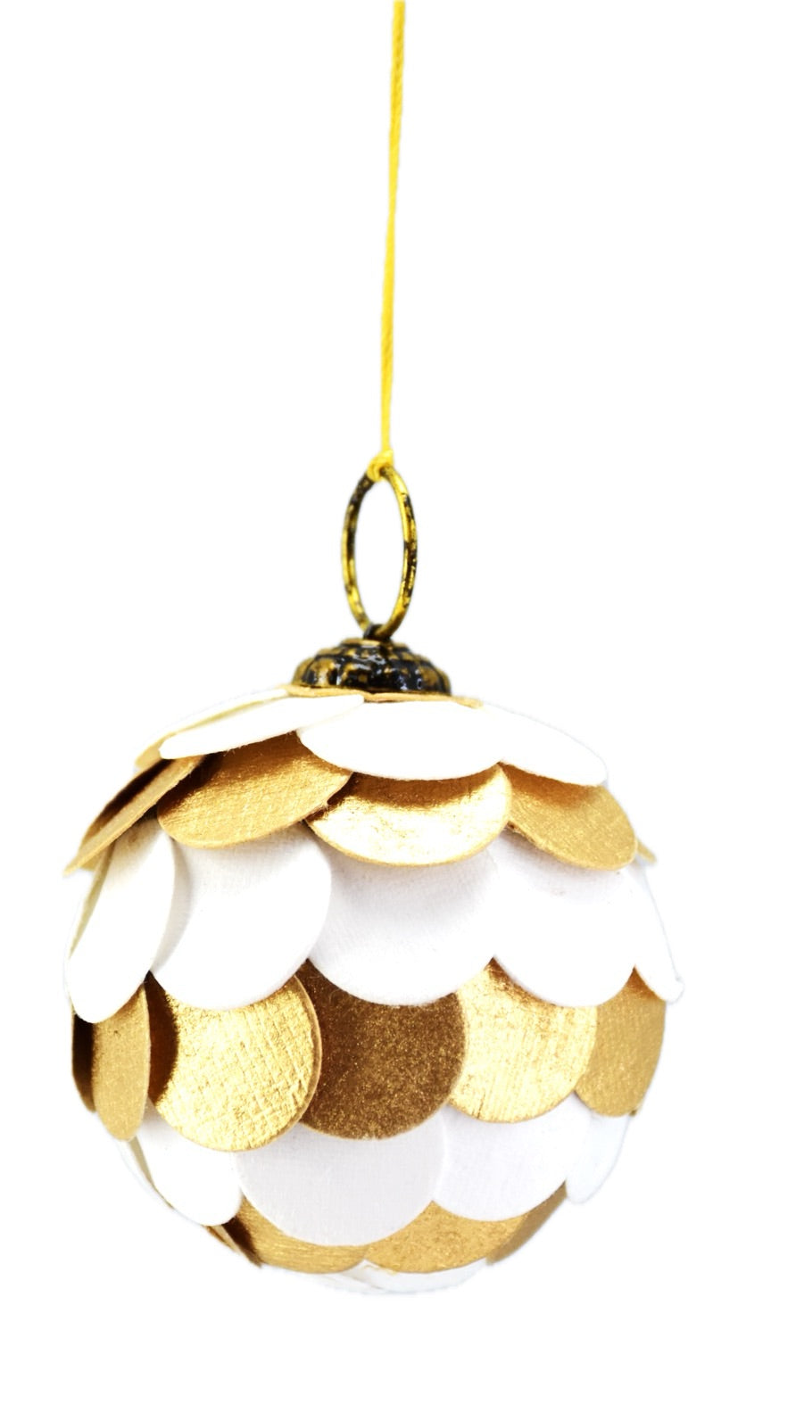White & Gold Paper Scallop Hanging Bauble 5cm